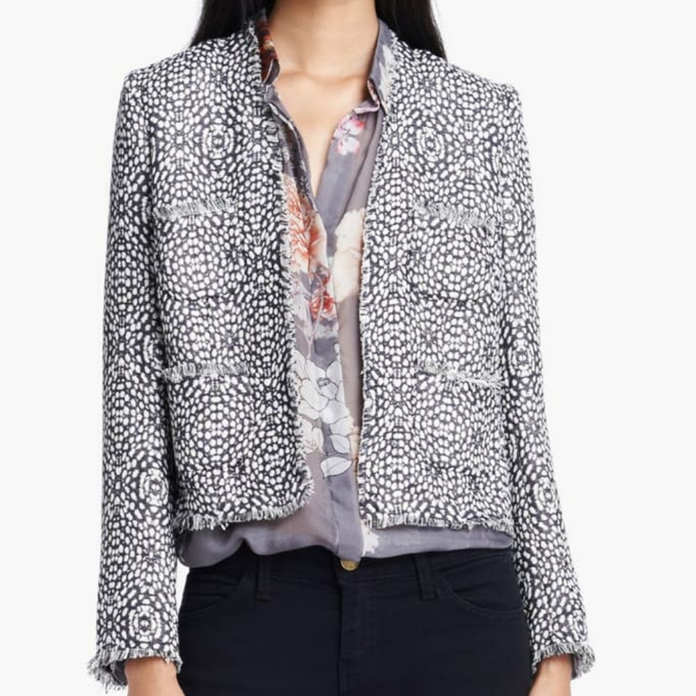 L'agence Short Frayed Jaquard Woven Blazer Size 0